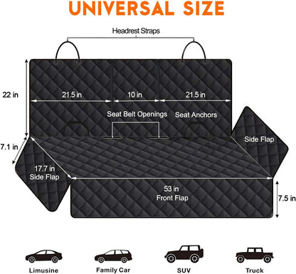 Premium Waterproof Dog Car Seat Cover - Non-Slip Bench Protector for Back Seat, Compatible with Most Cars, Trucks, and SUVs - Black